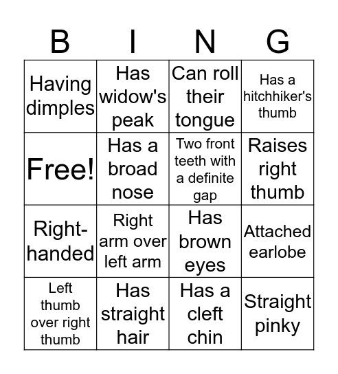 Trait Bingo Card