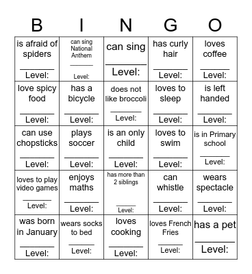 Find Someone who Bingo Card