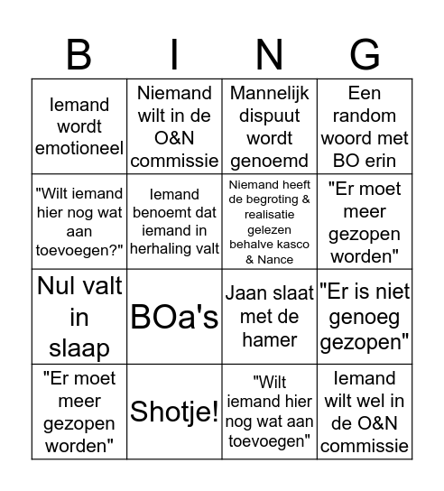 BOa Bingo  Bingo Card
