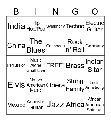 Music Styles Bingo Card