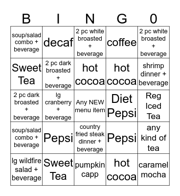 Fast Service Bingo Card