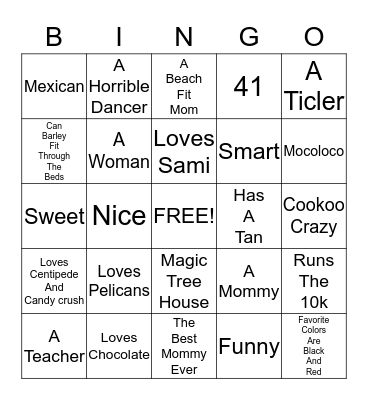 Mommeingo Bingo Card