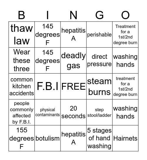 San Carlos Safety & Sanitation BINGO Card