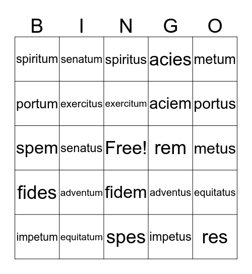 Nom, Accusative 4th and 5th Bingo Card