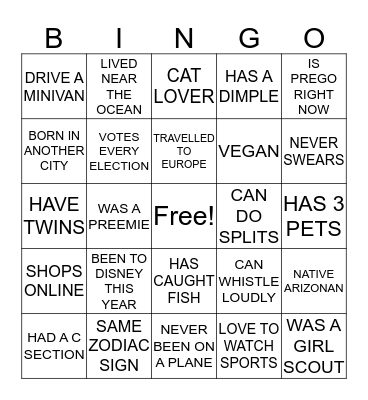 BABY SHOWER ICE BREAKER BINGO Card