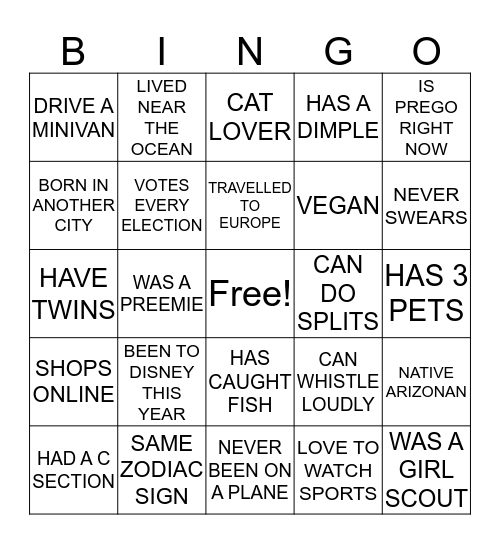 BABY SHOWER ICE BREAKER BINGO Card