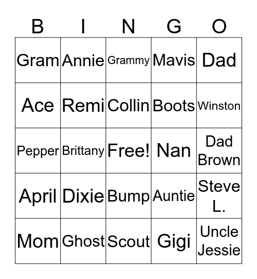 Collin Bingo Card