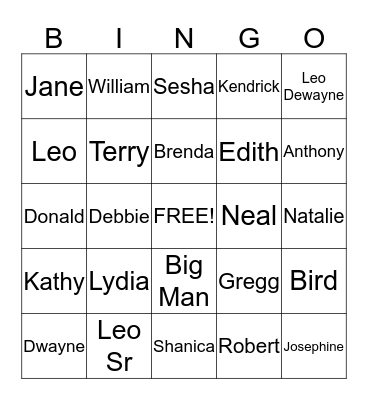 Barefield Reunion Bingo Card