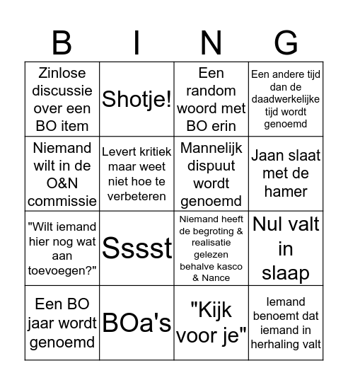 BOa Bingo  Bingo Card