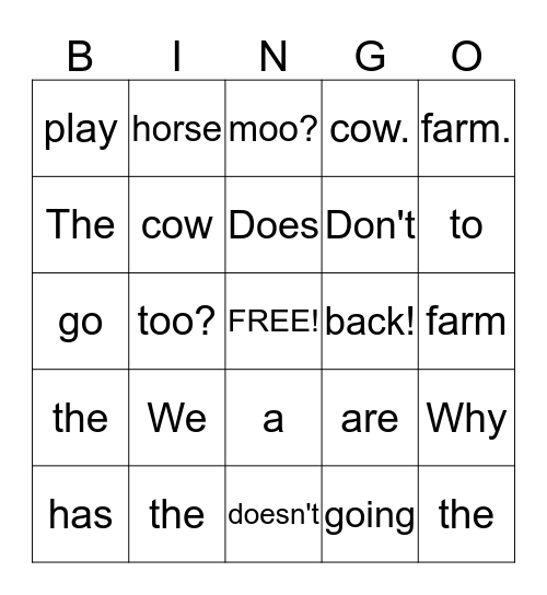 Sentence and Punctuation  Bingo Card