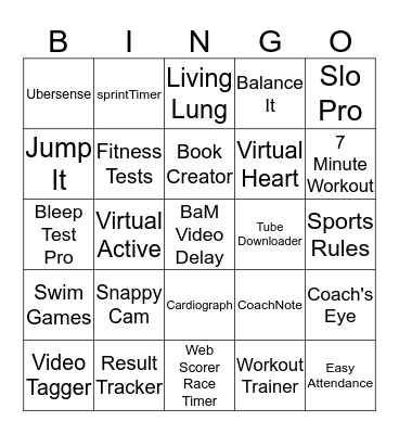PE Apps Bingo Card