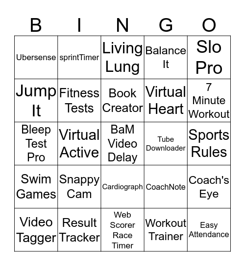 PE Apps Bingo Card