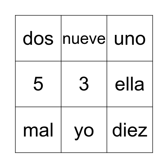 Español es divertido Bingo Card