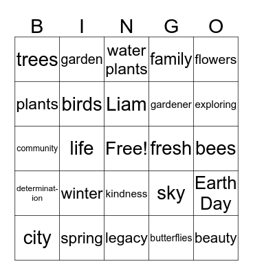 The curious garden bingo Card
