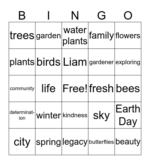 The curious garden bingo Card