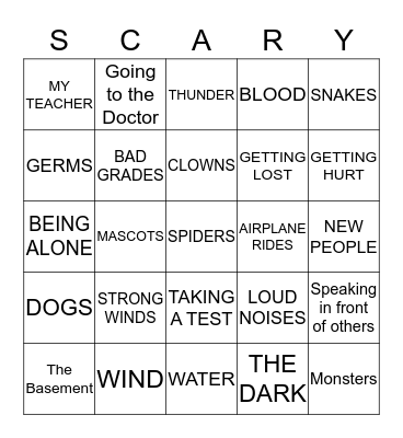Scary Things Bingo Card