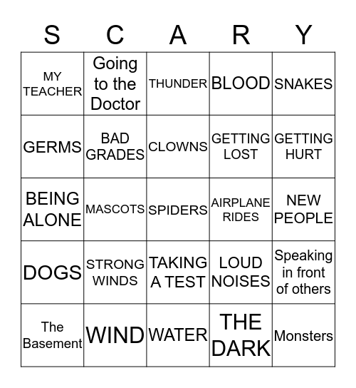 Scary Things Bingo Card