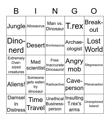 Dinosaur Movie Bingo Card