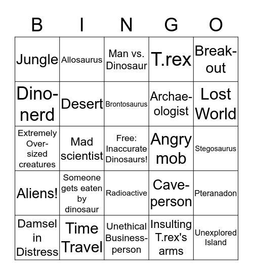 Dinosaur Movie Bingo Card