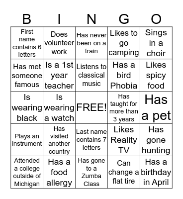 WHO DO WE HAVE AT LEGACY????  Bingo Card