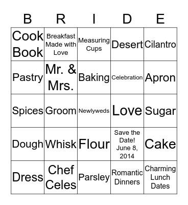 Kitchen Wedding Bingo! Bingo Card