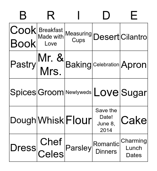 Kitchen Wedding Bingo! Bingo Card