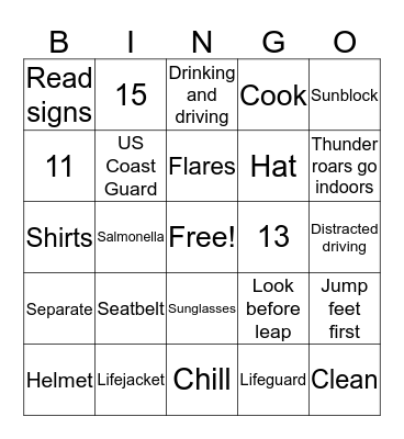 Safety Bingo Card