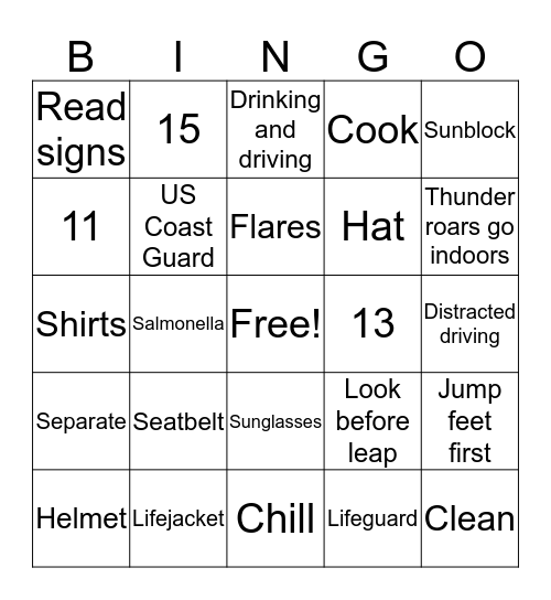 Safety Bingo Card