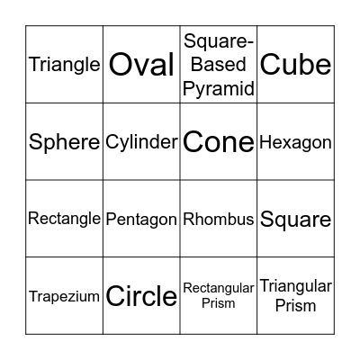 2D and 3D Shapes Bingo Card