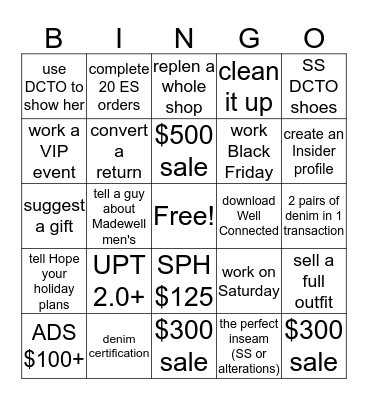 November at Madewell Bingo Card