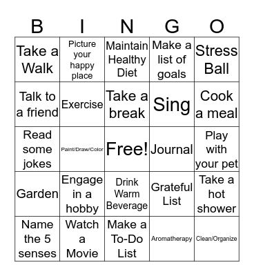 Coping Skills Bingo Card