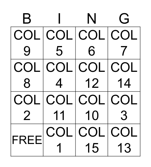 Cost Of Living Bingo Card