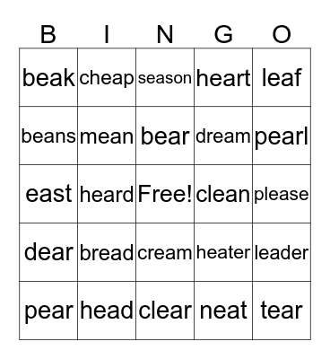 ea/ear Bingo Card