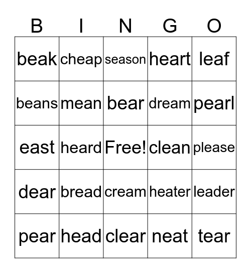 ea/ear Bingo Card