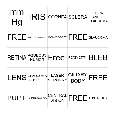GLAUCOMA Bingo Card