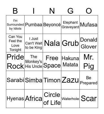 SIMBA  Bingo Card