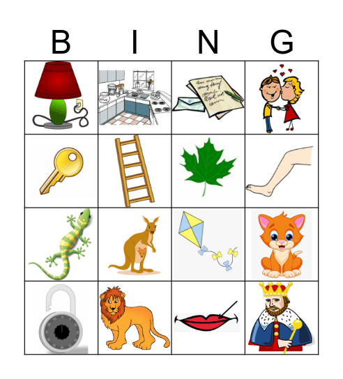 Consonant K and L Bingo Card