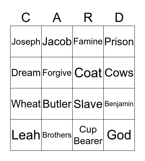 Joseph Bingo Card