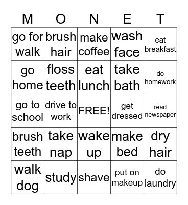 Daily Tasks and Chores Bingo Card