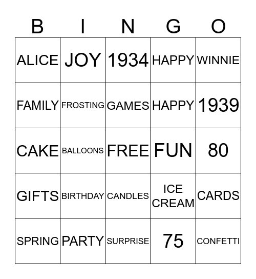 BIRTHDAY BINGO Card
