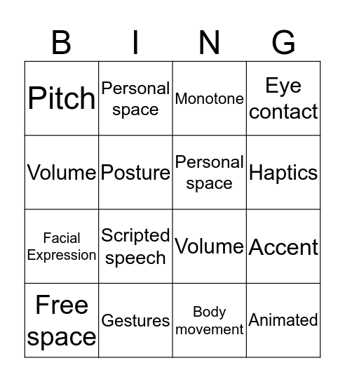 The Mime Game Bingo Card