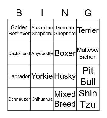 Dog Breeds Bingo Card