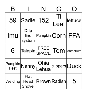 Leilehua Agriculture Bingo Card