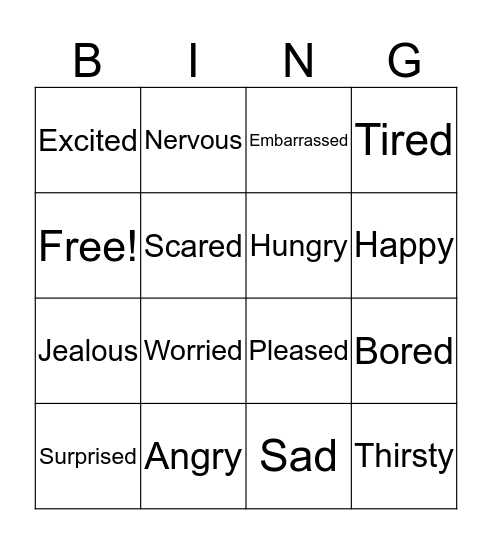 Question: "What makes you feel__________?" Bingo Card