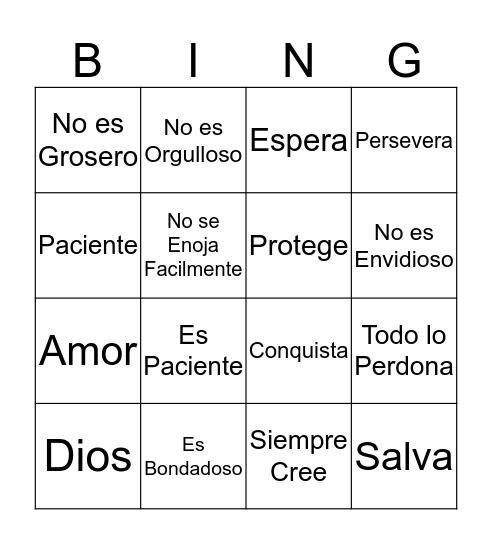 EL BINGO DEL AMOR Bingo Card
