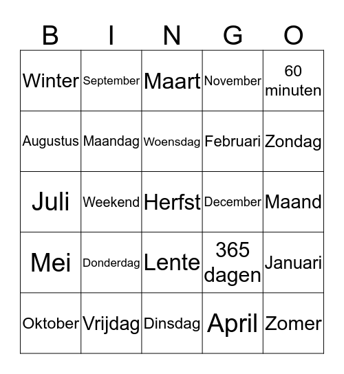 Kalenderbingo  Bingo Card