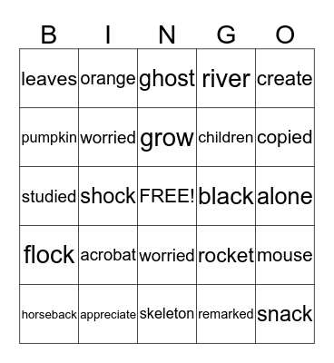 Fall Bingo Card