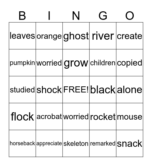 Fall Bingo Card
