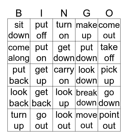 Common Phrasal  Verbs Bingo Card