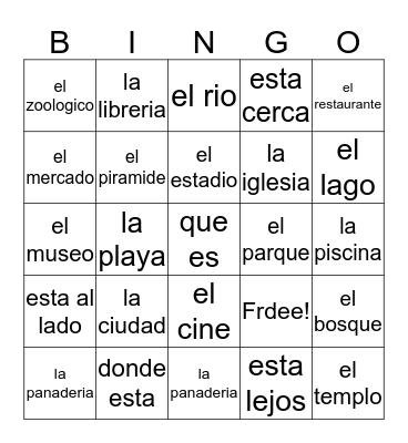 los lugares Bingo Card